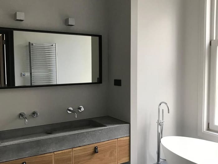 Luxury bathroom with geometric tiling, Amsterdam
